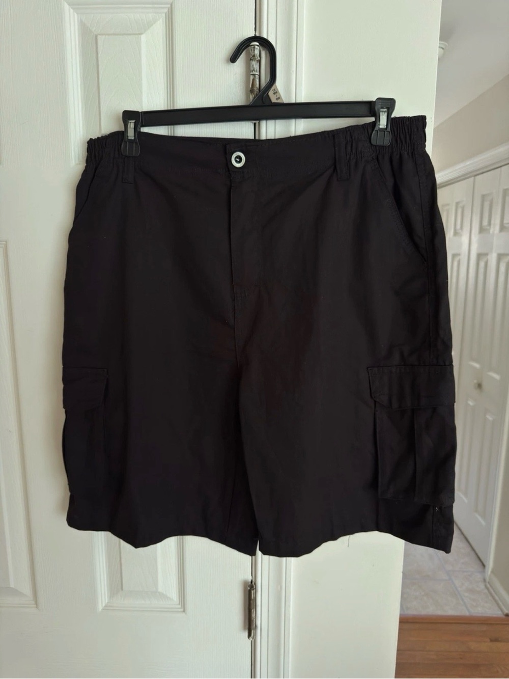 High Surf Men's Cargo Shorts 34/36 Black 100% Cotton Elastic Waist Pockets NWT